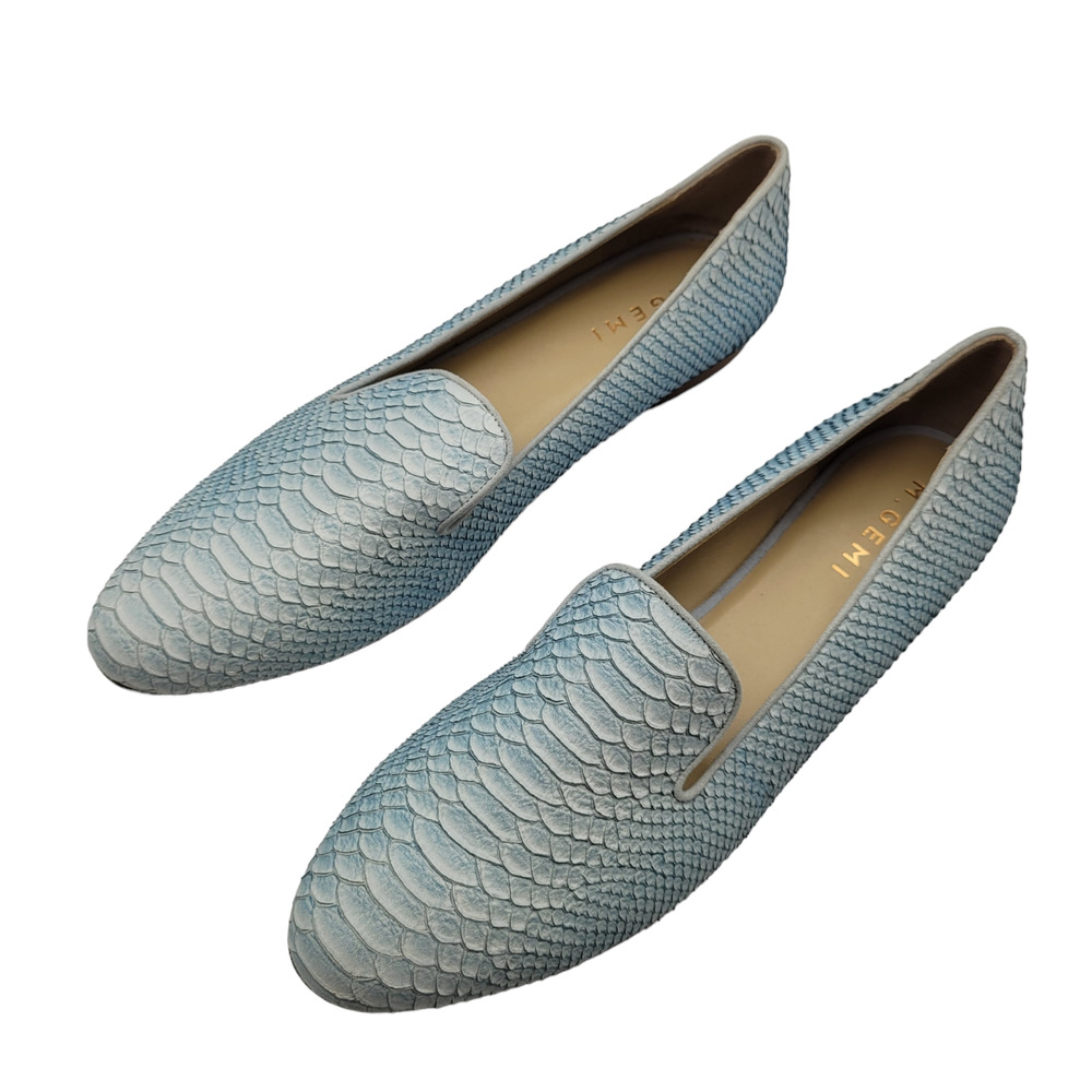 M. GEMI Light Blue Embossed Leather “Petalo” Loafers / US 11 EUR 42